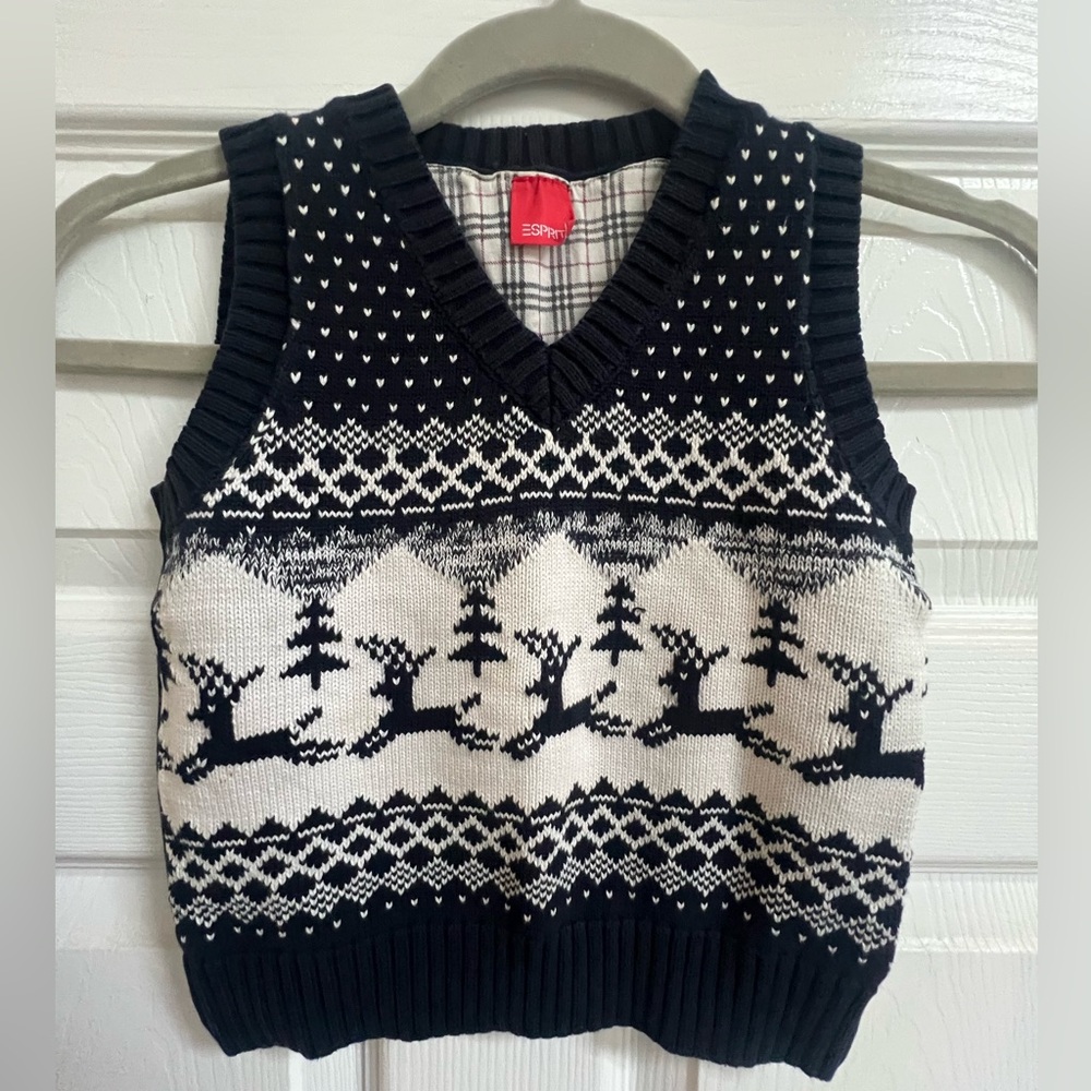Esprit Dark Blue and White Cotton Knit Vest